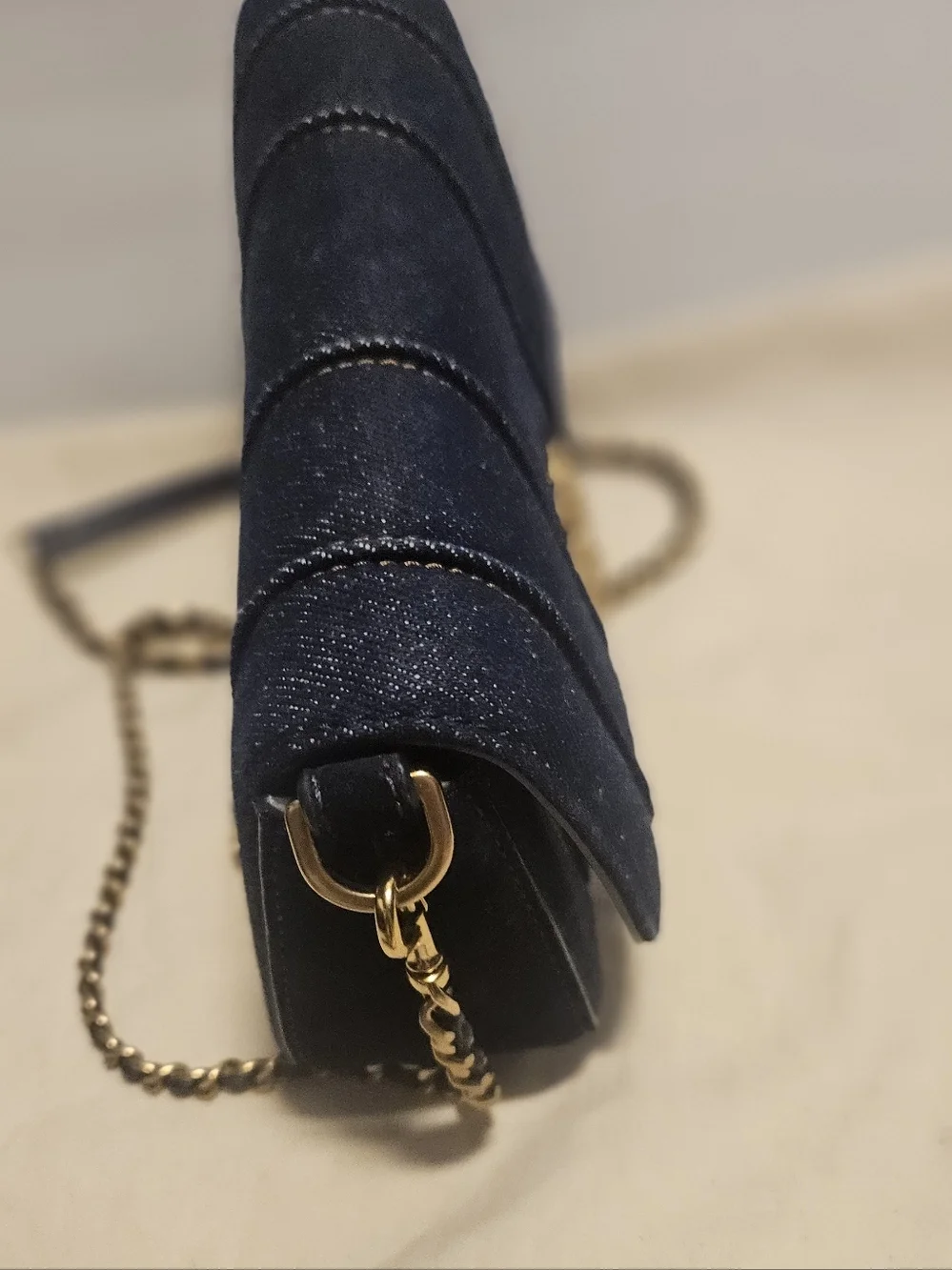 Tory Burch Britten Blue Denim Crossbody & Clutch Bag with Gold Hardware Elegant